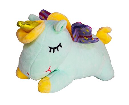İthal Kumaş Sevimli Yıldız Kanatlı Boynuzlu Unicorn Figür Peluş Oyuncak Oyun & Uyku Arkadaşı 28 cm.