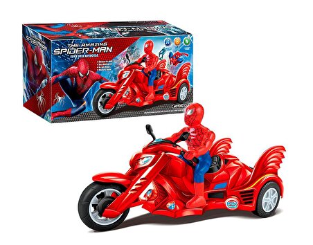 Led Işıklı Müzikli Çarpınca Dönebilen Oyuncak Spiderman Örümcek Adam & 3 Tekerlekli Motosikleti 