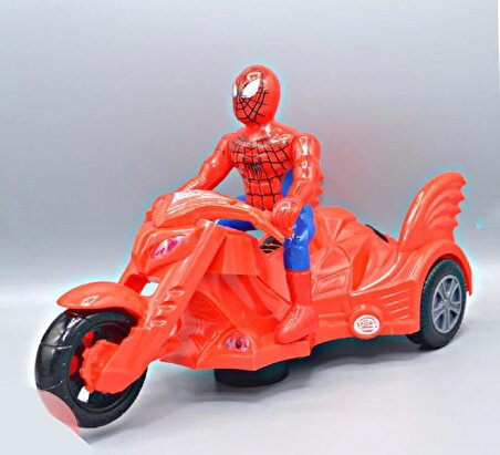 Led Işıklı Müzikli Çarpınca Dönebilen Oyuncak Spiderman Örümcek Adam & 3 Tekerlekli Motosikleti 