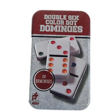 Lüks Metal Kutulu Dayanıklı Melamin Renkli Orijinal Domino Oyunu Zeka Oyun Seti 28 Parça 6 Çift