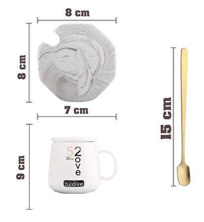 Aşk Tasarımlı 220 Volt Elektrikli Kapaklı Sıcak Tutan Isıtıcılı Çay Kahve Kupa Fincan Bardak (Fişli)