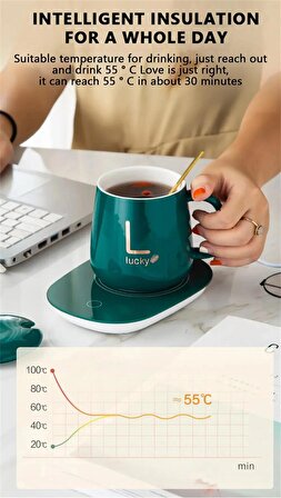 Lucky Tasarımlı 220 Volt Elektrikli Kapaklı Sıcak Tutan Isıtıcılı Kahve Kupa Fincan Bardak (Fişli)