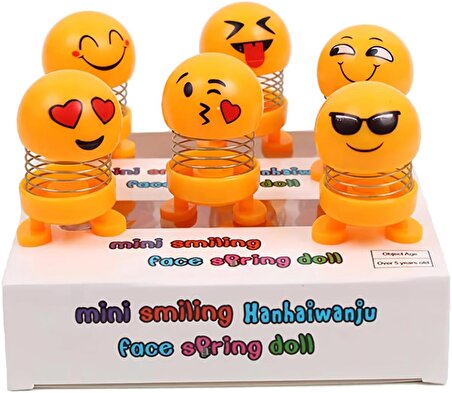 Emoji Smile Zıp Zıp Kafalar Mini Gülen Yüzler Araç Torpido & Masaüstü Süsü 6'lı Oyuncak Seti