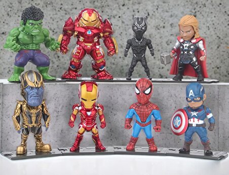 Avengers 8'li Anime Oyuncak Seti Spiderman Ironman Hulkbuster Thanos B. Panther Thor Hulk C. America