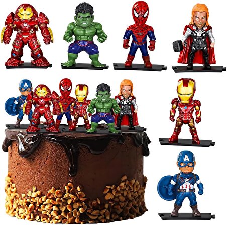 Avengers 8'li Anime Oyuncak Seti Spiderman Ironman Hulkbuster Thanos B. Panther Thor Hulk C. America