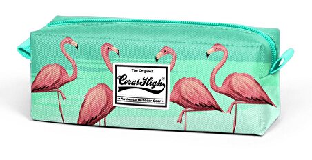 Coral High Tek Gözlü Yeşil Flamingo Desenli Kalem Çantası - Kız