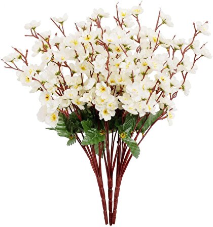 Yapay Çiçek Bahardalı Japon Kiraz Çiçeği 9 Dallı 35cm Beyaz 3 Demet