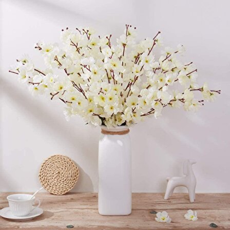 Yapay Çiçek Bahardalı Japon Kiraz Çiçeği 9 Dallı 35cm Beyaz 3 Demet