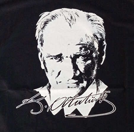 Mustafa Kemal Atatürk Resim ve İmzalı Unisex Siyah Tişört
