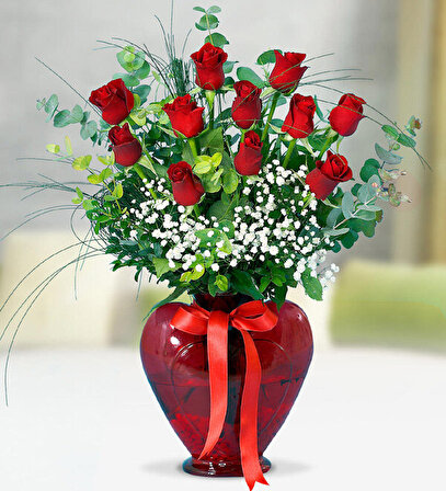Girist Home Kırmızı Renk Kalp Çiçek Vazosu 22 cm