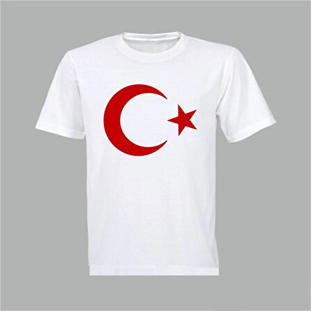Kırmızı Ay Yıldızlı Beyaz Renk Türk Bayraklı Çocuk Tişört 5 Yaş 12 Yaş Arası