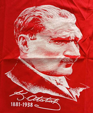 Kırmızı Atatürk İmzalı Yazılı Atatürk Çocuk Tişört
