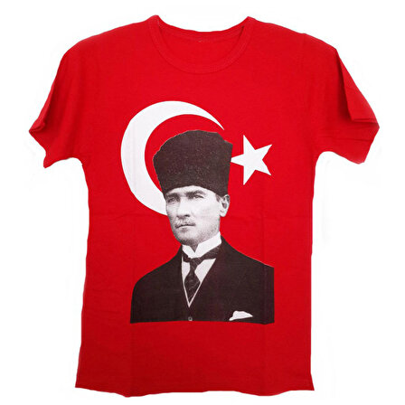 5 Yaş 12 Yaş Arası  Türk Bayrağı Üzeri Atatürk Baskılı Çocuk Tişört Unisex T-Shirt