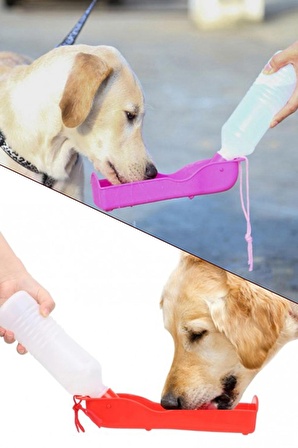 Girist Pet Evcil Hayvan Seyahat Tipi Portatif Suluk Su Kabı Kedi Köpek Suluğu 500 ml Kırmızı