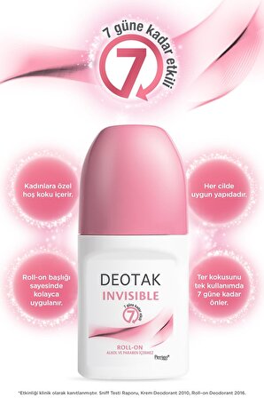 Deotak Invisible Antiperspirant Ter Önleyici Leke Yapmayan Kadın Roll-On Deodorant 35 ml