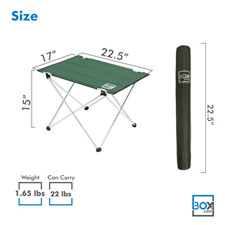Box&Box Küçük Boy Katlanabilir Kumaş Kamp ve Piknik Masası, Yeşil,  57 x 43 x 38 cm