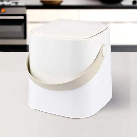 Sihirli Iç Kovalı Tutma Saplı Tezgah Üstü Mutfak Çöp Kovası Beyaz 4 Lt Sihirli Beyaz
