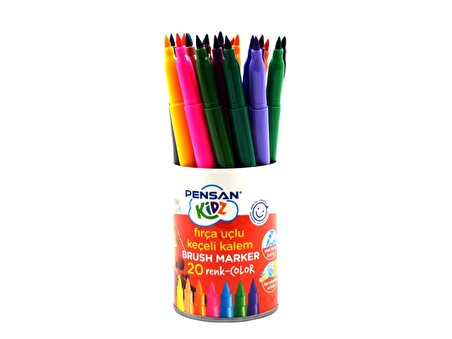 Pensan Kidz Fırça Uçlu Keçeli Kalem 20 Renk Kavanozlu