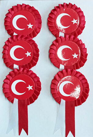 6 Adet Türk Bayrağı Model Yaka Arması Bayrak Rozet 8x13 Cm
