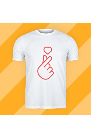 Parmak Kalp Baskılı Sevgili Tişörtü