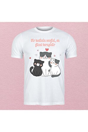 Sevgiyi Terapiyle Buluşturan Kedi Baskılı Sevgili Tişörtü