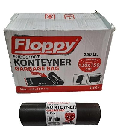Floppy Endüstriyel Konteyner Çöp Torbası (120x150Cm) (Siyah) (250 Lt) (10 Adet) (8 Rulo) (Koli)