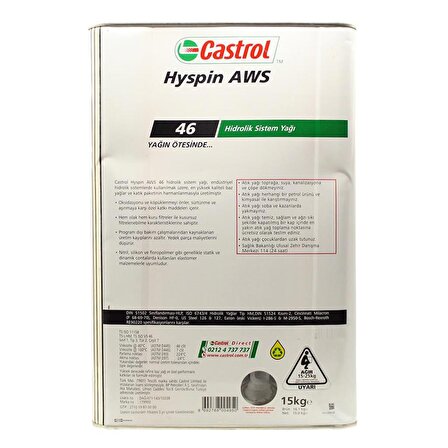 Castrol Hyspin AWS 46 15 Kg Aşınma Önleyici Hidrolik Sistem Yağı