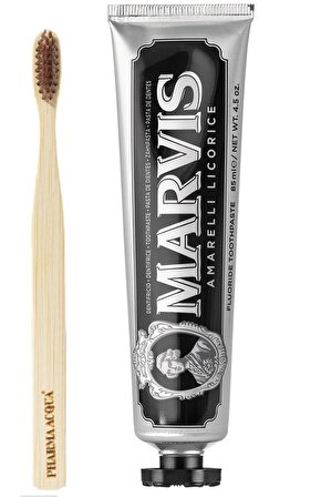 Marvis Amarelli Licorice Meyankökü Aromalı Beyazlatma Doğal Diş Macunu 85 ml & Diş Fırçası 