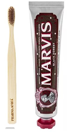 Marvis Black Forest Vişne & Bitter Çikolata Aromalı Beyazlatma Doğal Diş Macunu 75 ml & Diş Fırçası 