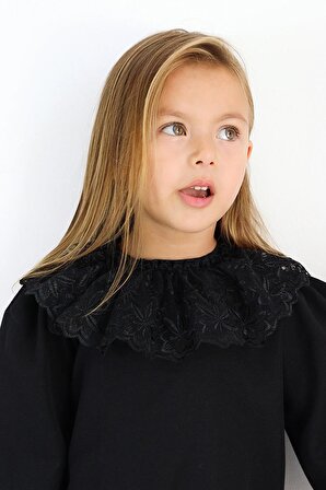 Kız Çocuk Siyah Dantel Detaylı Uzun Kollu Çıtçıtlı Bluz Gömlek Body