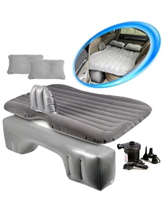 Şişme Yatak Araba Ve Kamp Yatağı Elektrikli Pompa Yastıklı Yatak Seti Gri AB167
