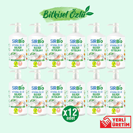 Sır Bio Bitkisel Özlü Elde Bulaşık Deterjanı 1000 ml Pompalı Şişe 12'li