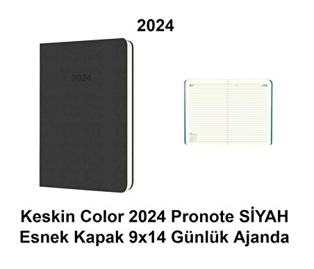 Keskin Color 2024 Pronote Siyah Esnek Kapak 9*14 Günlük Ajanda