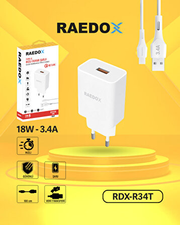 Raedox 18W 3.4A Type-C  Duvar Şarjı