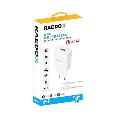 Raedox 18W 3.4A Micro Duvar Şarjı