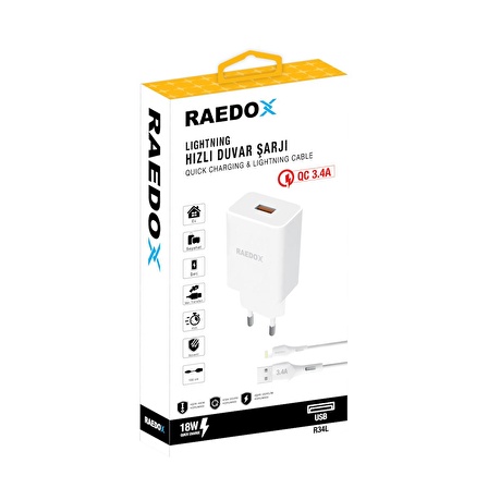 Raedox 18W 3.4A Lightning Duvar Şarjı