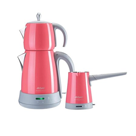 Arzum AR3029 Ehlikeyif Delux çaycı Çay ve elektrikli cezve Türk Kahve Makinesi Seti Mercan
