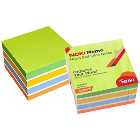 Noki Yapışkanlı Not Kağıdı Küp 450 SYF 75x75 Neon Gizemli 12014-22