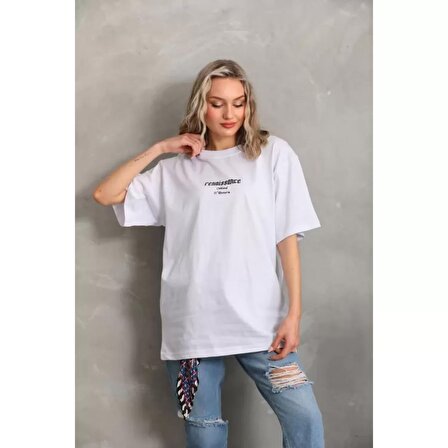 Lucky Life Unisex Baskılı Oversize T-Shirt - Beyaz