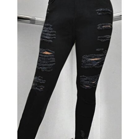 Lucky Life Kadın Yüksek Bel Slim Fit Lazer Kesim Yırtık Detaylı Kot Pantolon/ Jean