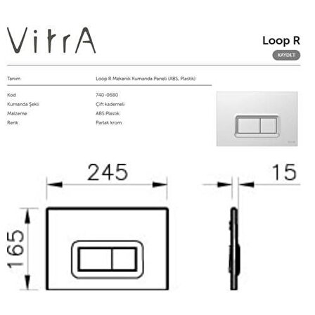VitrA Loop R Mekanik Kumanda Paneli 740-0680