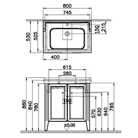 VitrA Valarte Lavabo Dolabı 80 cm Mat Gri 62154