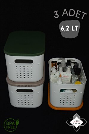 LOVA 3'lü 6 lt Bubble Kapaklı Saklama Kutusu - Organizer (Storage Box)