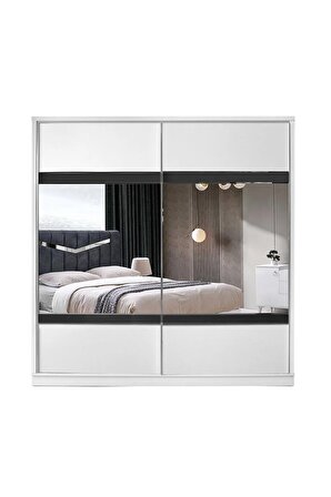 Malaga Gardırop-beyaz-207x60x215cm-sürgülü Aynalı Kapak-ücretsiz Nakliye Ve Montaj
