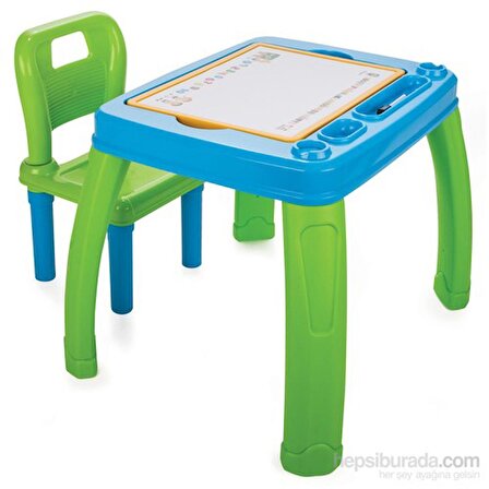 PİLSAN Sandalyeli Çalışma Masası - Mavi / Yeşil