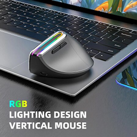 TrendStok INFINY V20LD Bluetooth5.0 + 2.4Ghz. RGB LED'li Şarjlı Kablosuz Ergonomik Dikey  Vertical Mouse