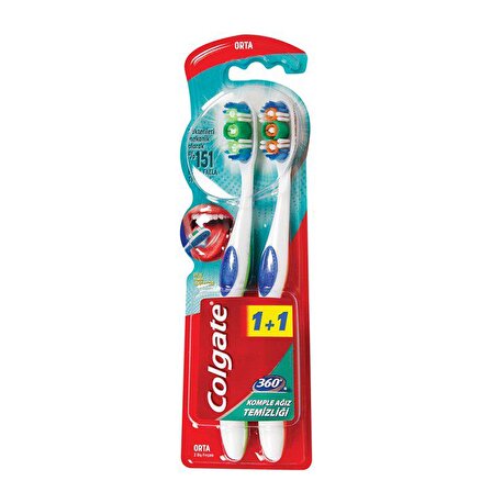 Colgate 360 Komple Ağız Temizliği Orta Diş Fırçası 1+1