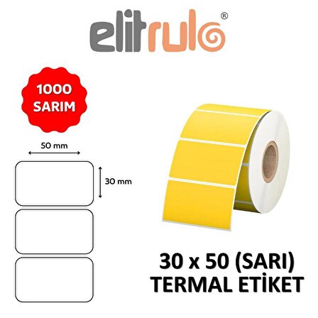 Elitrulo Barkod Etiketi 30x50 Termal SARI - 1000 Adet