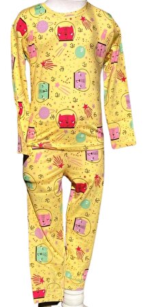 Kız Çocuk Kedi Desenli Pijama Takımı 