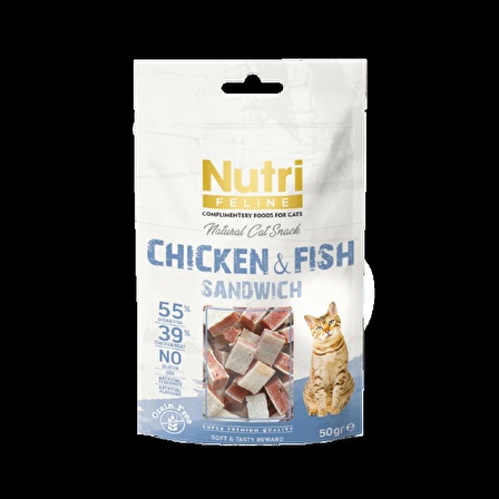 NF Tavuk&Balık Etli Sandvic Tahılsız Nutri Feline 50Gr Kedi Ödülü